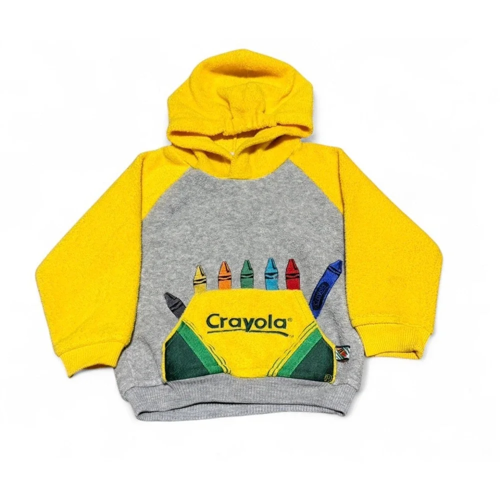 Vintage Crayola Crayon Box Hoodie Toddler 2T Yellow Gray Fleece Sweatshirt